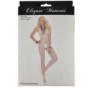 New Fishnet Bodysuit Body Stocking White One Size Elegant Moments Sexy Lingerie
